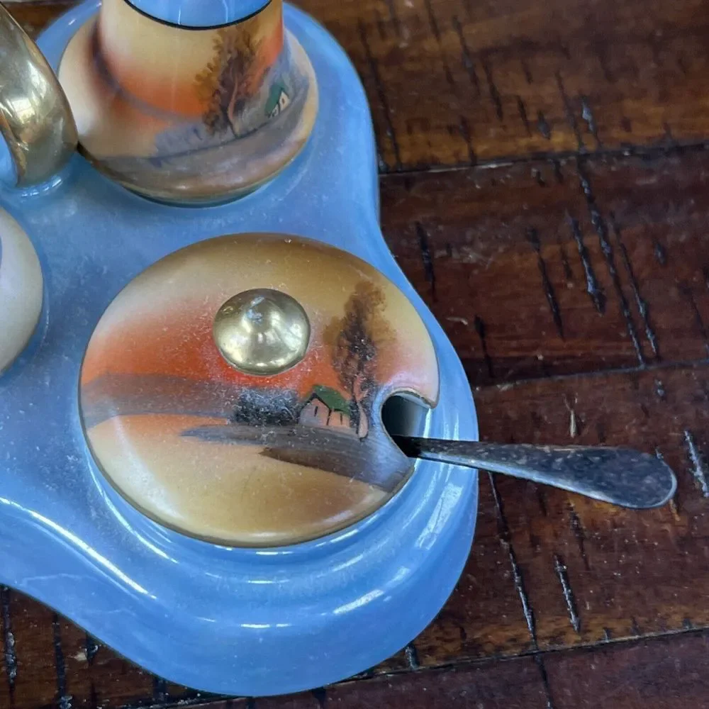 Vintage Lusterware Condiment Set Salt‎ Pepper Mustard Japan - Picture 3 of 14